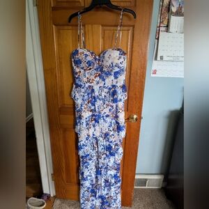 Fashion Nova Blue and Brown Floral Dress